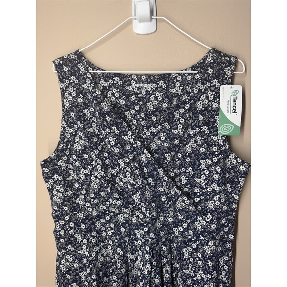 Lands End Dress Size Large Blue White Floral Sleeveless V Neck Pullover Telcel - Picture 2 of 8
